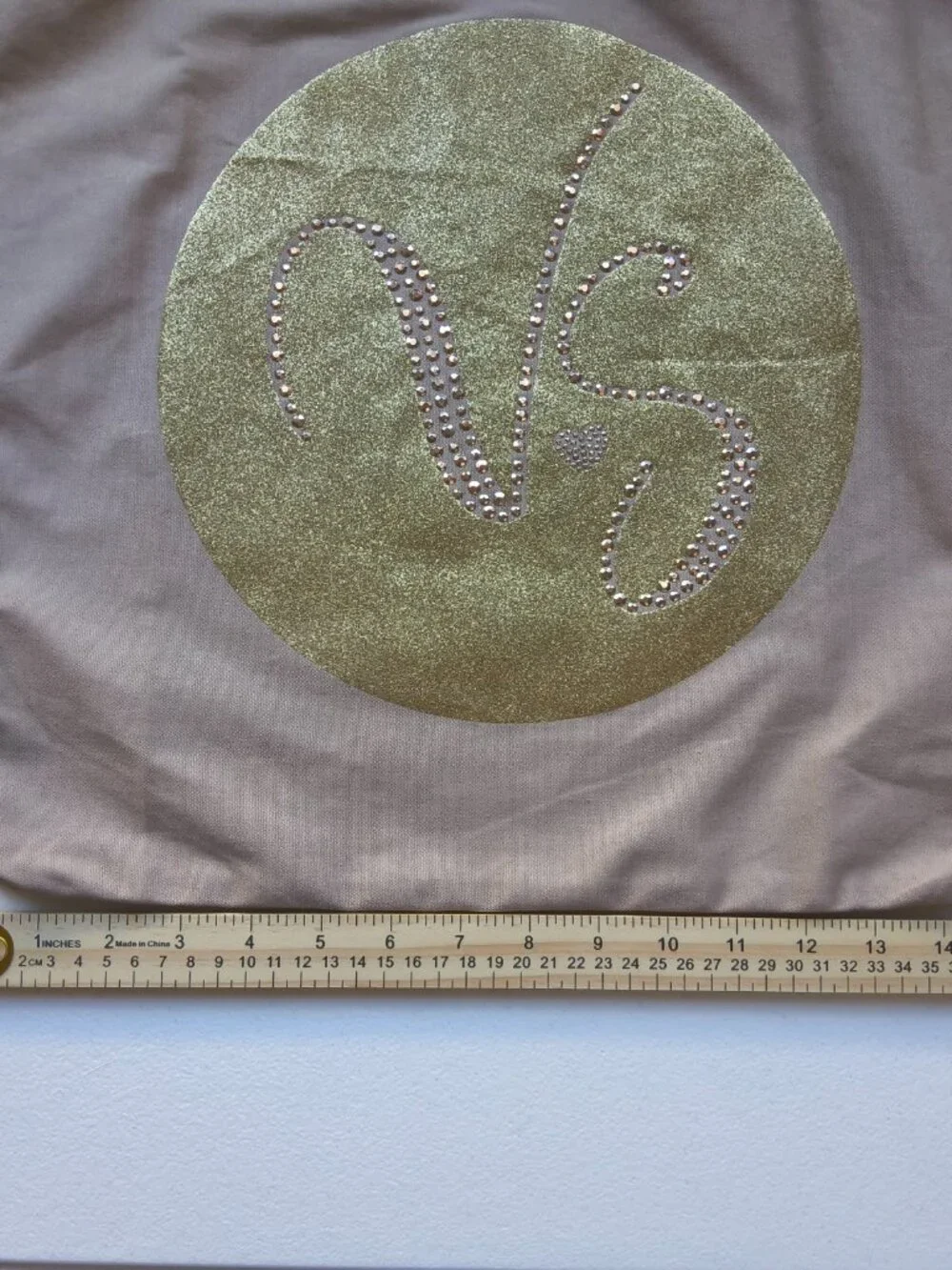​Victoria's Secret Tan Canvas Gold Glitter Rhinestone VS Logo Tote Bag